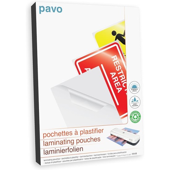 Pavo 2x125 Micron A3 Laminating Pouches Heavy Duty